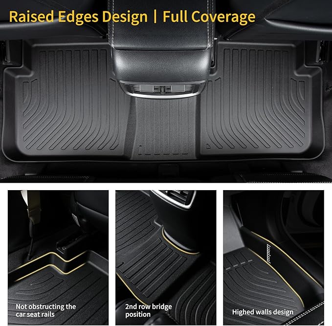 GINOWY-Floor Mats & Cargo Liner for Chevy Suburban/GMC Yukon XL 2021-2024 2025 8 Seats Bench Seat TPE All Weather Protection Car Mats Custom Non-Slip Trunk Mat Suburban Accessories Black