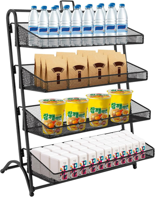 Retail Display Rack 4-Tier Market Merchandise Display Shelf Tabletop Fruit Vegetable Display Shelving Snack Shelf Countertop for Retail Store Home Store Market (10”D X 16”W X 20”H)