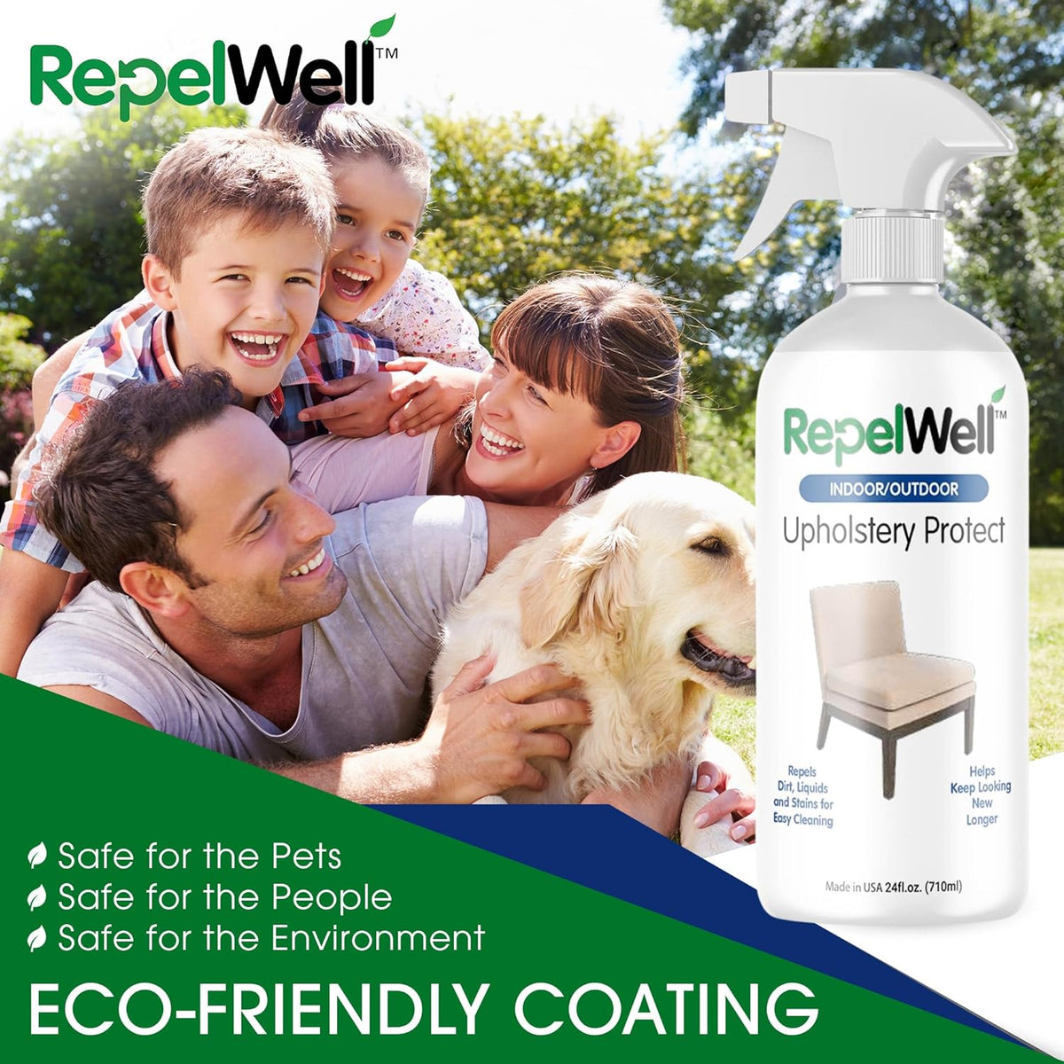 Eco-Friendly Upholstery Protect Stain & Water Repellent Spray 24oz – Non-Toxic, Pet-Safe Formula for Fabric, Leather, & Suede – Long-Lasting Stain Guard Keeps Furniture Clean & New