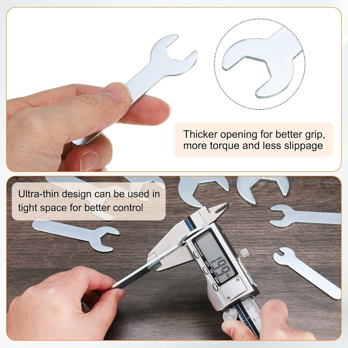 HARFINGTON 10pcs Small Wrench Open End Wrench 12x70x1.5mm Metric U-Shaped Single Open Ended Spanner Super Thin Small Flat Head Galvanizing Wrench for Automotive Repair Furniture Assembly
