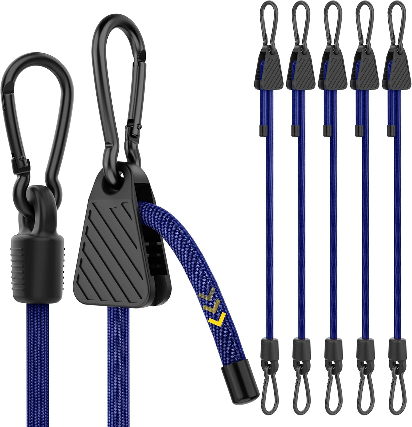 Bungee Cords with Hooks, 60 Inch Adjustable Blue Bungee Cords with Carabiner Heavy Duty Outdoor, 8mm Thick Easy to Adjust Durable Bungee Rope UV Resistant for Bike Rack, Garden, Tension, 6 Pack