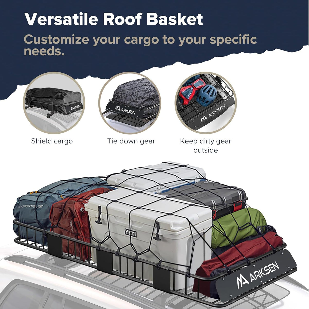 ARKSEN 84 x 39 x 6 Inch Universal 150LB Heavy Duty Roof Rack Cargo with Extension Car Top Luggage Holder Carrier Basket for SUV, Truck, & Car Steel Construction