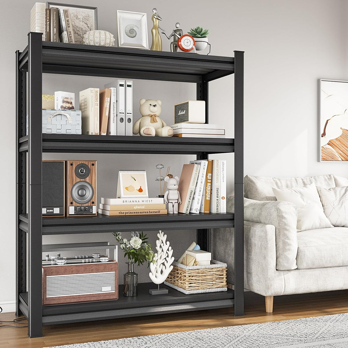4-Tier Heavy Duty Metal Shelves, Industrial Style, Heavy-Duty Garage Storage Shelves, 40"W x 16"D x 72"H, 1800LBS Capacity