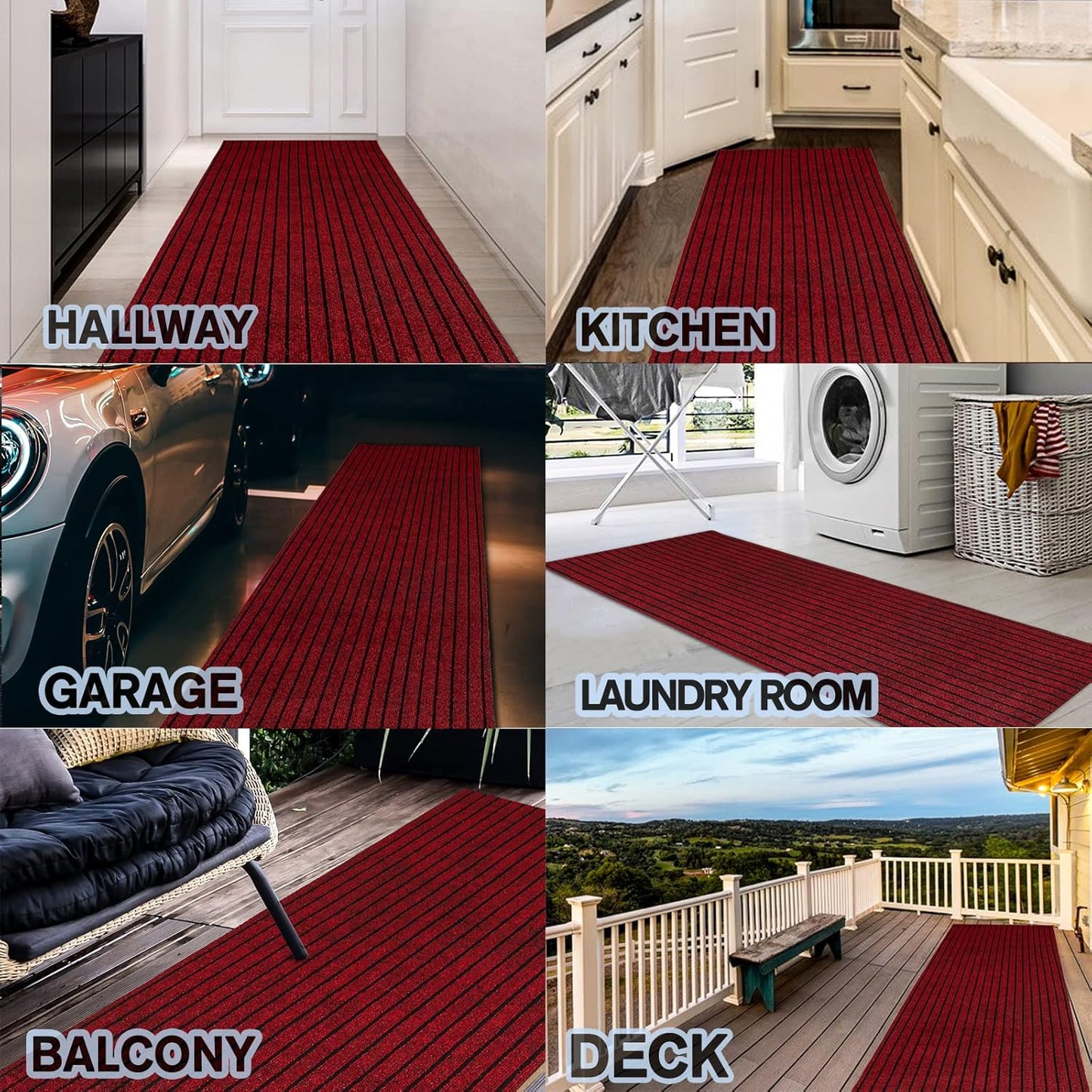 Custom Size Backed Non-Slip Area Rugs Runner, Easy Clean, Waterproof Runner Rugs for Hallway Entryway, Kitchen, Laundry, 4FT x 14FT, Red Stripe