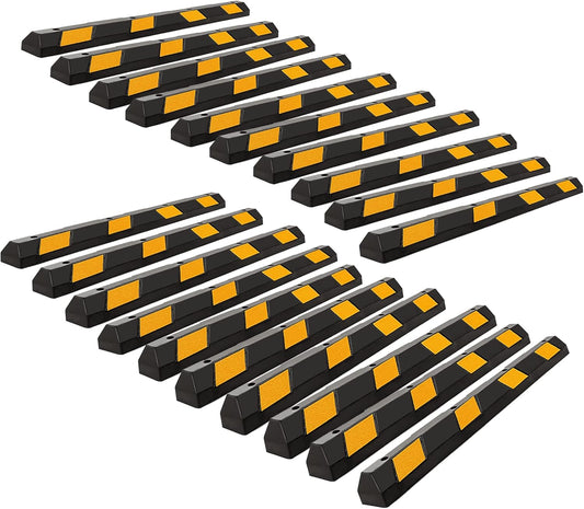 ZONETECH Large Heavy Duty Rubber Parking Curb – 72” Premium Quality Auto Garage Wheel Stopper Professional Grade w/Yellow Reflective Tape for Car, Truck, Trailer and RV (20-Pack)