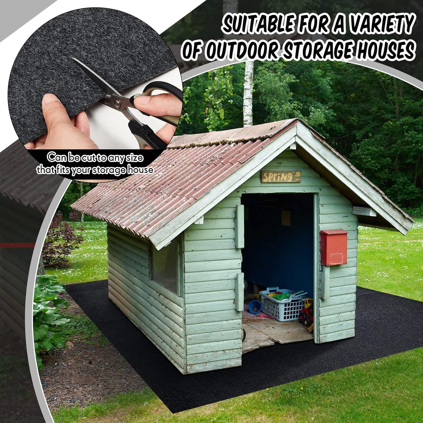 Haull Outdoor Storage Shed Floor Moat Waterproof Outdoor Carport Mat Thickened Soft Patio Furniture Pad Washable with Non Slip Backing, Storage Shed Not Included(4 x 5 ft)