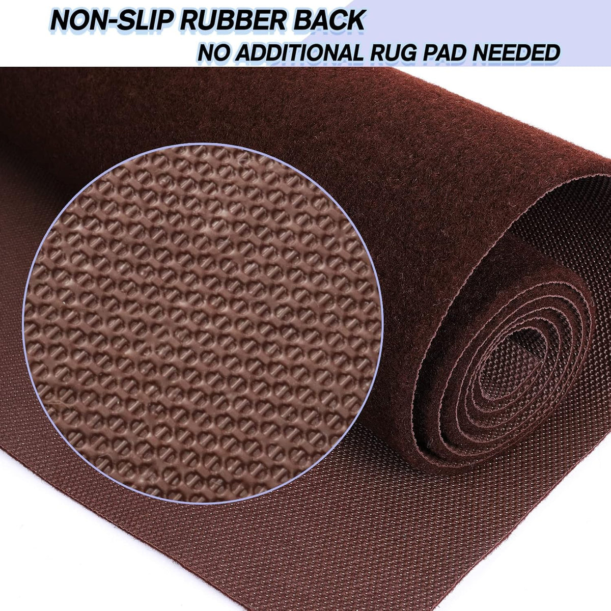 Custom Size Backed Non-Slip Area Rugs Runner, Easy Clean, Waterproof Runner Rugs for Hallway Entryway, Kitchen, Laundry, 2FT x 42FT, Brown