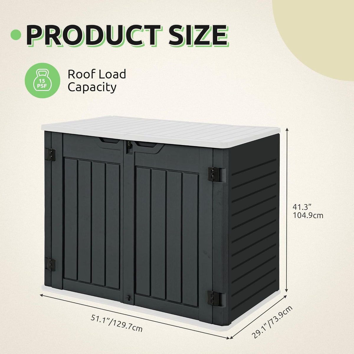 GOOBED Horizontal Shed with Padlock Latch, Outdoor Storage Shed for Backyard and Garden, 35 Cu Ft Small Storage, Waterproof, Easy Assembly, Dark Gray