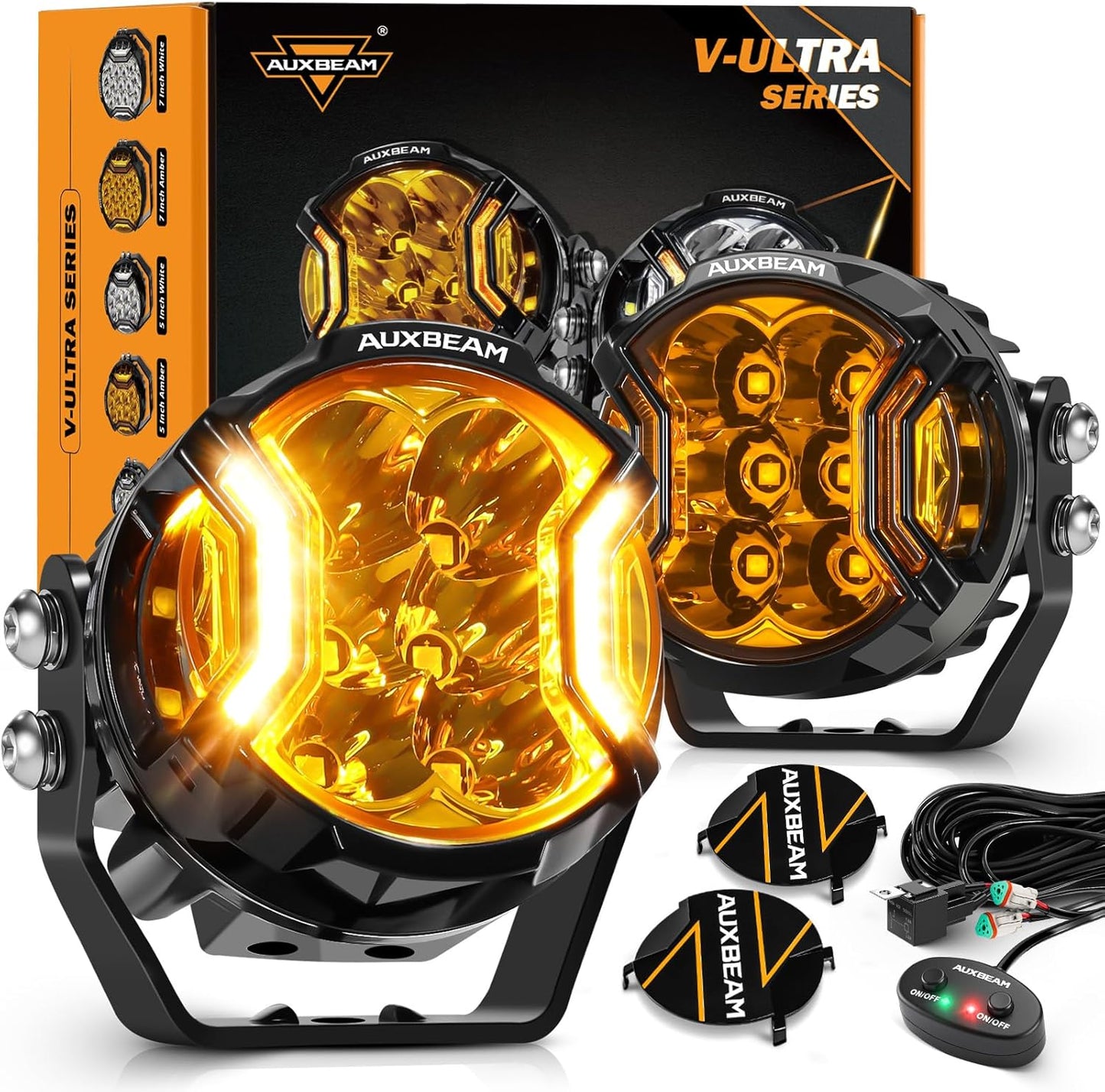 Auxbeam V-Ultra Series 3 Inch 108W Amber Fog Light Pods, DRL Function 3 Modes & Protective Covers, 270° Side Shooter Light Bar, Hyper Spot Beam Offroad Lights, for Truck ATV UTV Car Motorcycle, Pair