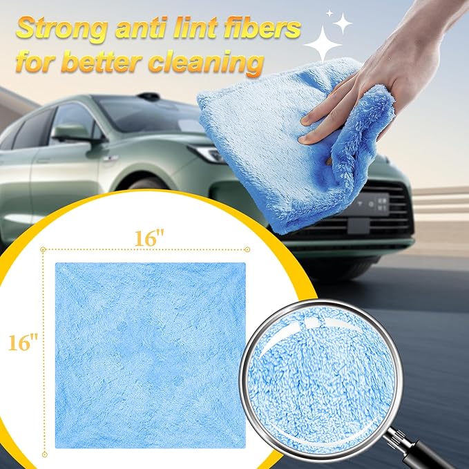 Car Wash Towel(Coral Fleece) for Car,SUV,RV,Motorcycle,Absorbent, Lint-Free, Endless Extra Soft,Reusable and Durable,Interior & Exterior Microfiber Rags 16in x 16in-12 Packs|Blue