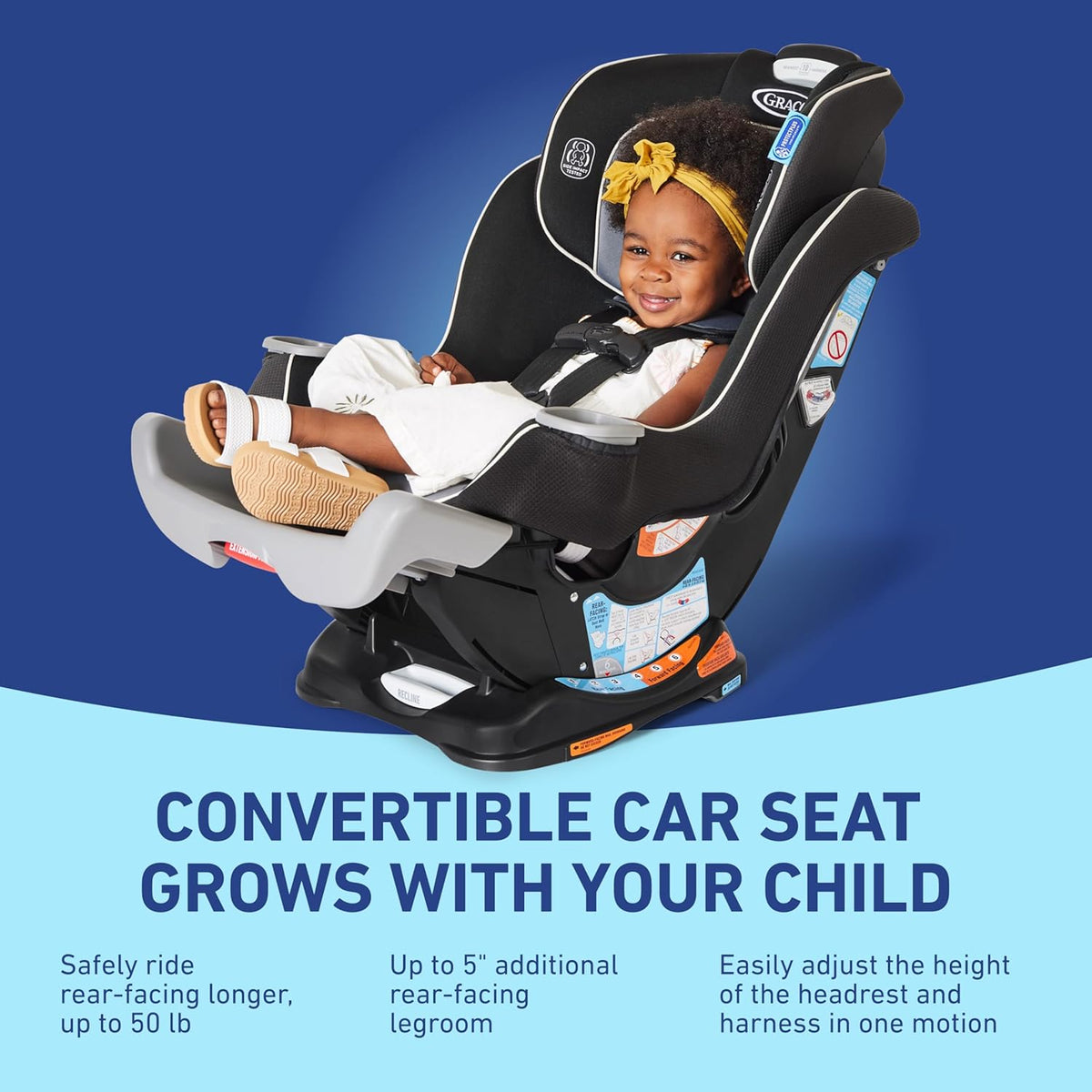 Graco Extend2Fit Convertible Baby Car Seat, Rear and Forward Facing, Adjustable Extension Panel for Extra Legroom, Gotham