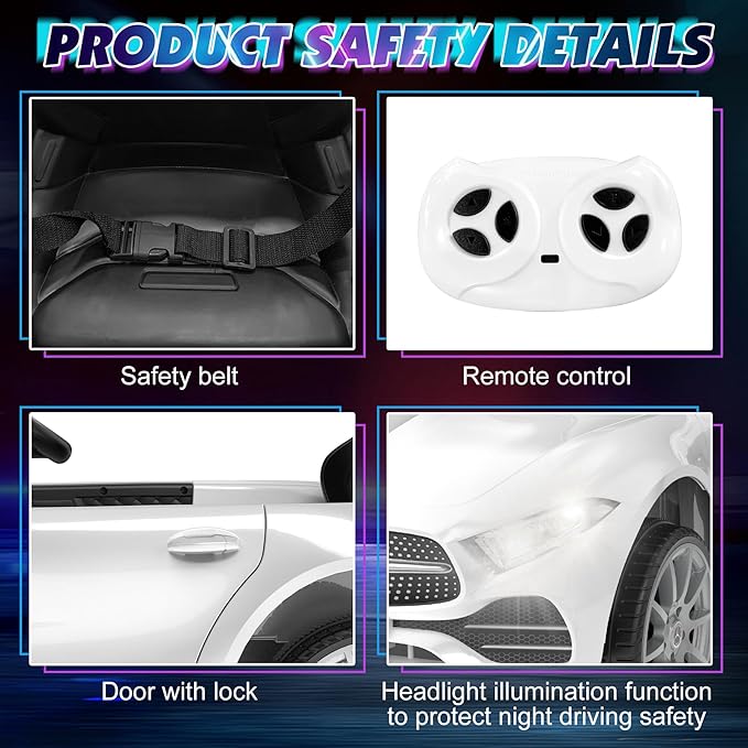 12V Kids Ride On Car with 2.4G Remote Control,Battery Powered Electric Car Ride On Vehicle Double Doors, 5 Point Safety Belt,LED Light (SC-White)