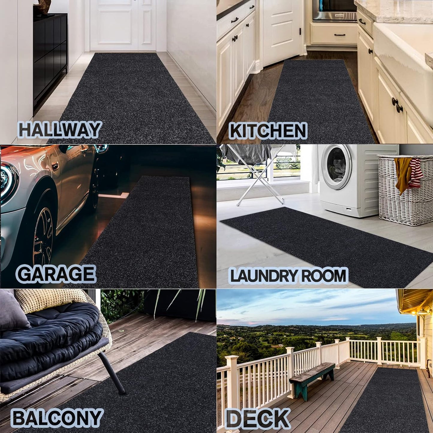 Custom Size Backed Non-Slip Area Rugs Runner, Easy Clean, Waterproof Runner Rugs for Hallway Entryway, Kitchen, Laundry, 2FT x 81FT, Black
