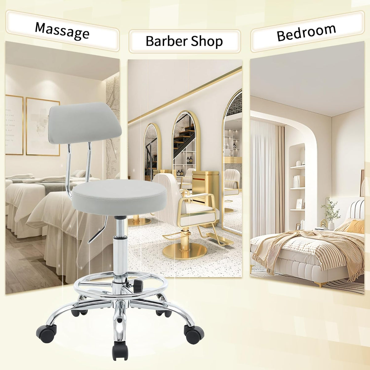 Rolling Massage Chair, Height Adjustable Salon Stool with Wheels 19.5’’-26.6’’, Gray Guitar Stool (Gray)