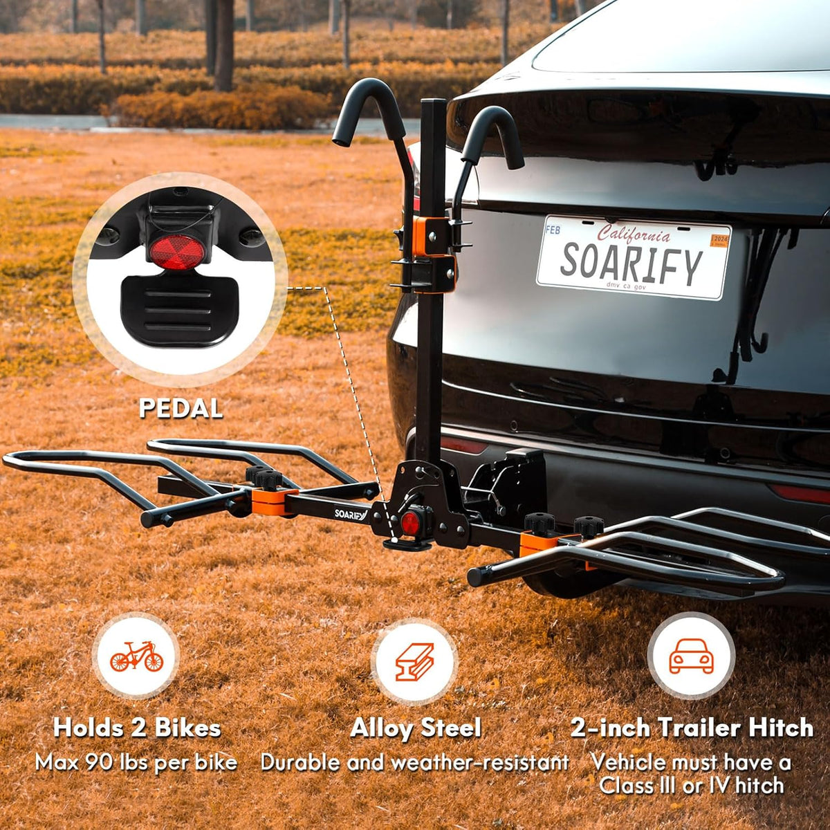Platform 2 EBike Rack for Car Hitch Bike Rack for SUV RV Trucks Carrier Bicycle Car Racks 2-inch Receiver (Premiun with Pedal)