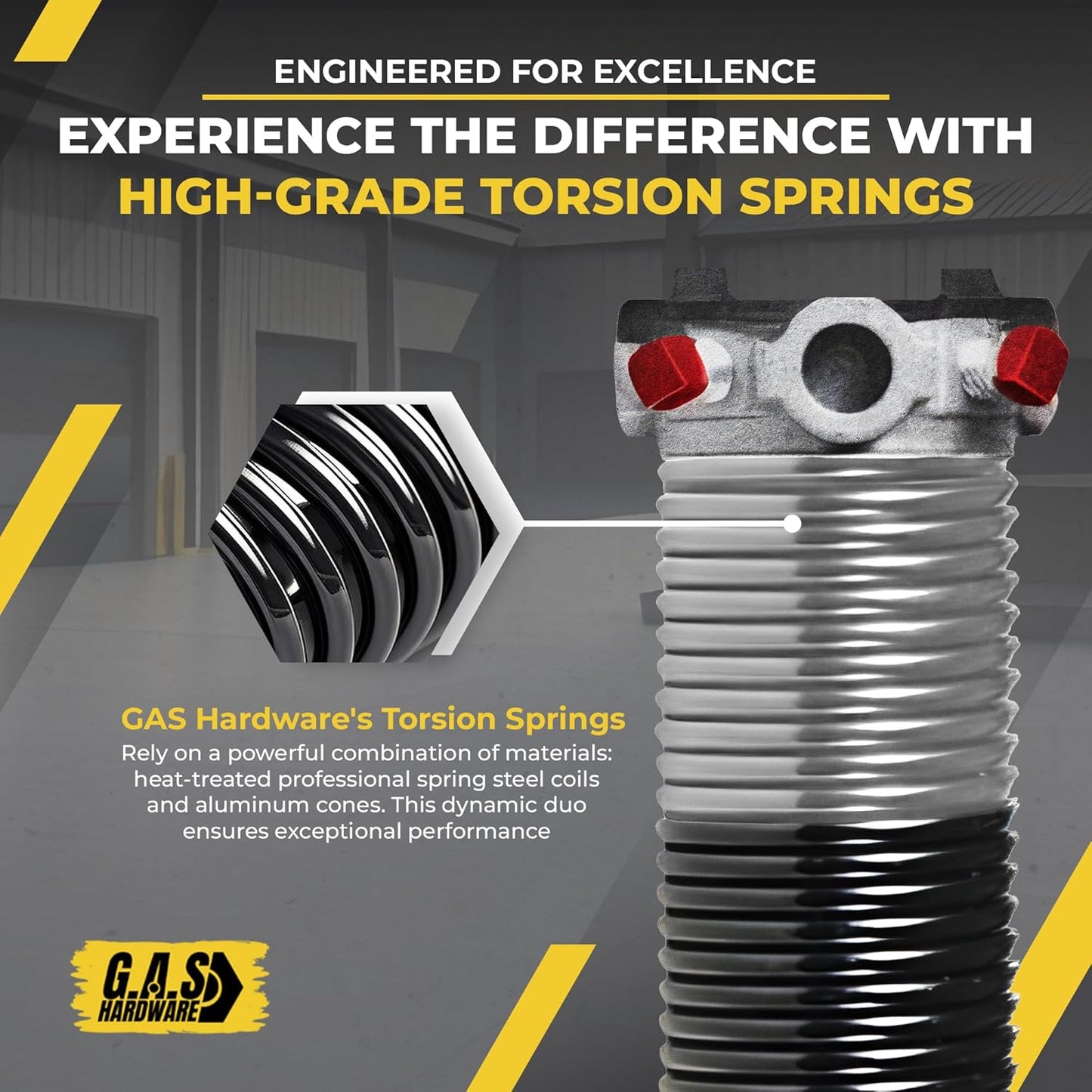 Garage Door Torsion Spring 295x2x48 Torsion Springs for Left Side of Garage Door with 1" Steel Bearing, Gloves, and Winding Bars Precision E-Coating 5-Year Warranty Minimum 30,000 Cycles (Red Cone)
