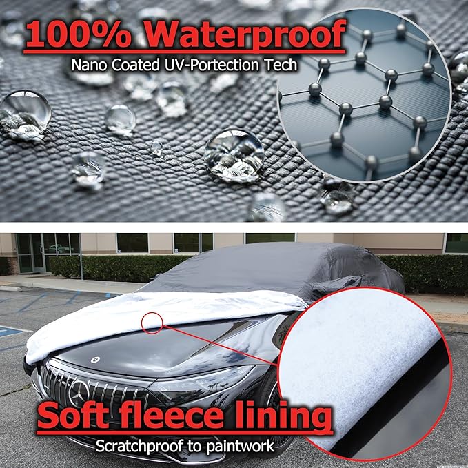 All Weather Waterproof car Cover Good for rain Snow uv Protection dust Large Size SUV QX80 Sedona MKT Traverse Enclave Durango LX570 Armada Black