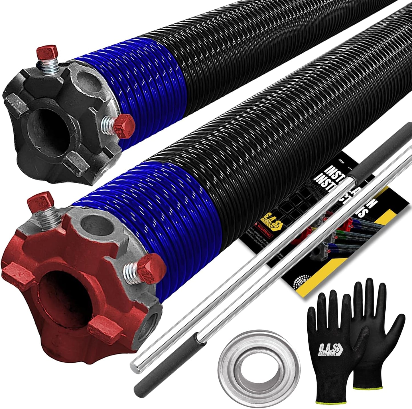 Garage Door Torsion Springs 262x2x33.5 Includes 1” Steel Bearing, Gloves, and Winding Bars for Left and Right Side of Garage Door Precision E-Coating 5-Year Warranty Minimum 30,000 Cycles (Pair)