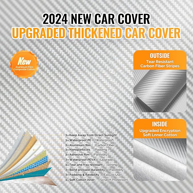 30 Layers Truck Car Cover for Automobiles All Weather Waterproof, Outdoor Snowproof UV Protection Windproof, No Zipper, Heavy Duty Universal Car Covers, (Silver, Fit Truck 231"-250")