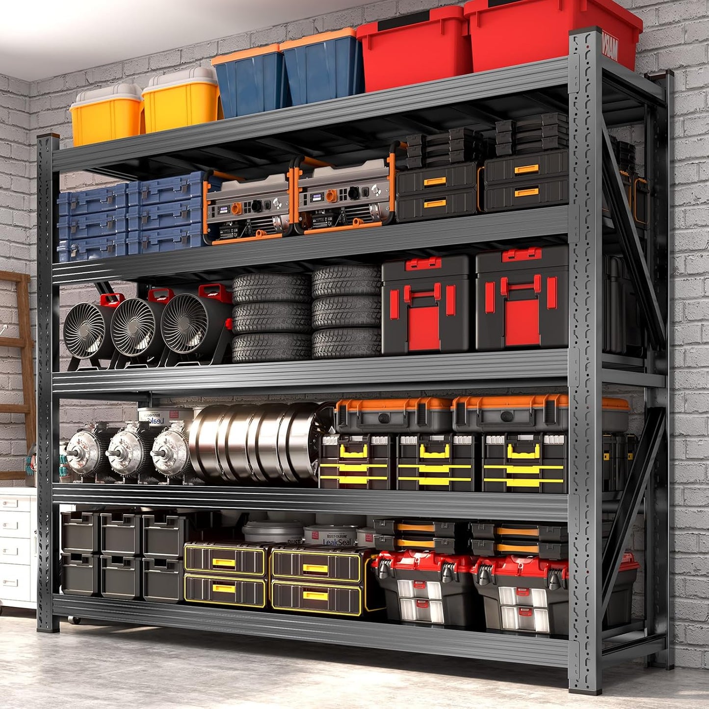 Metal Garage Shelving Heavy Duty, 5-Tier Adjustable Wire Storage Garage Shelves, 8000 LBS Loads Industrial Shelving Units for Garages, Warehouses, Kitchen, Black, 59" W x 24" D x 71" H,3 Pack
