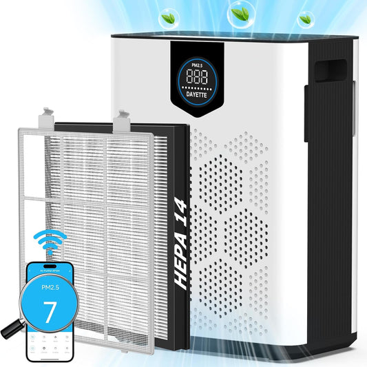 Smart Wifi Air Purifiers for Home Large Room Up to 3000 Ft², DAYETTE Air Cleaner with Washable Filters, Air Quality Monitor, 4 Fan & 22 dB Sleep Mode for Bedroom Living Room