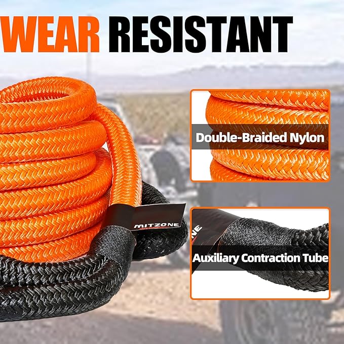 MITZONE Recovery Tow Strap,Heavy Duty Tow Strap Recovery Kit,Car Vehicle Heavy Duty Recovery Rope 37478 lbs for Diesel Trucks,SUV, ATV,Backhoe, Excavators,Ring Shackles,Storage Bag