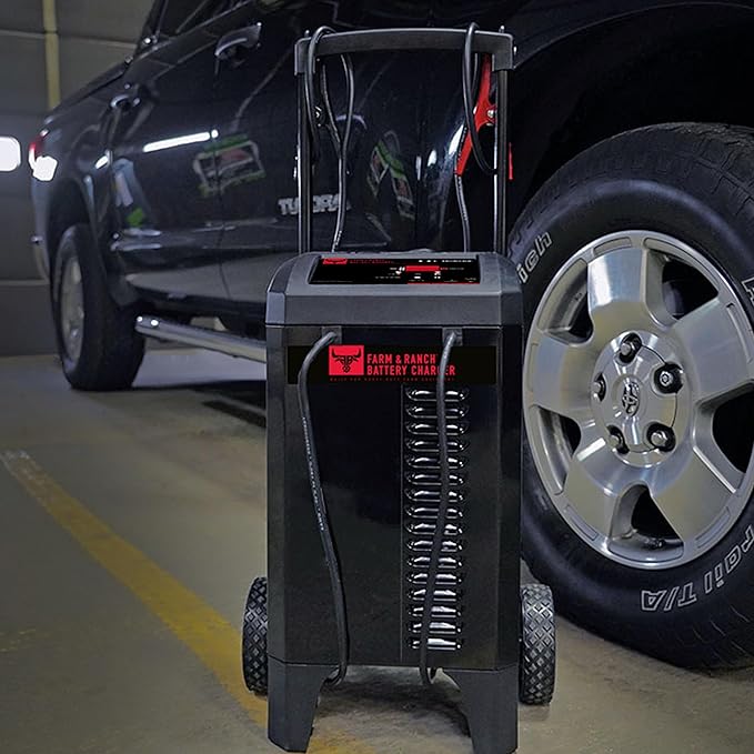 Schumacher Electric Farm and Ranch Wheeled 6A Charger and 250A Engine Starter, 4-in-1 Solution for 6V/12V Batteries, Maintainer, 50A Boost, FR01336, For Power Sport, Automotive, and Marine Batteries