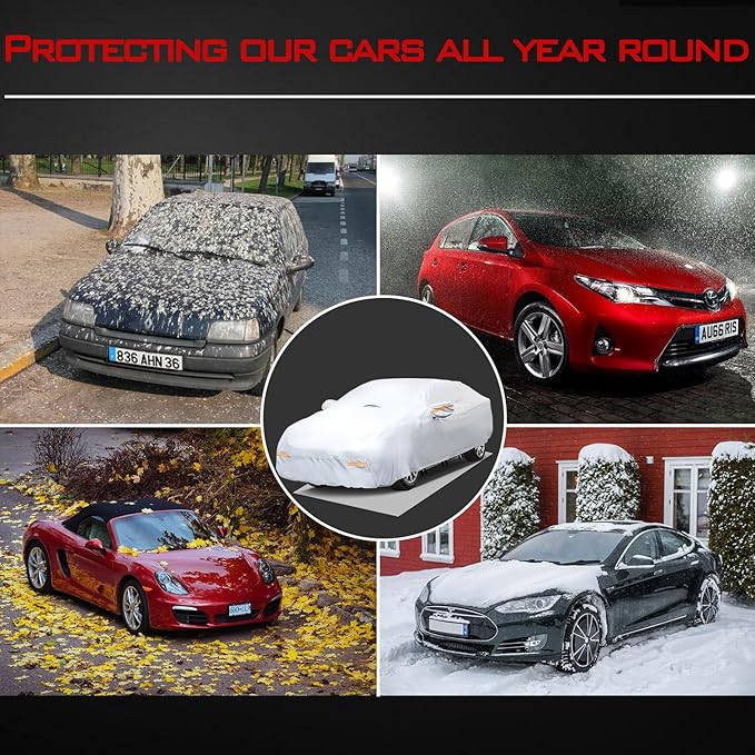 30 Layers Heavy Duty Car Cover for Automobiles All Weather Waterproof, Outdoor Snowproof UV Protection Windproof, Door Zipper, Soft Cotton Universal Car Covers (Silver, Fit Sedans 201"-210")