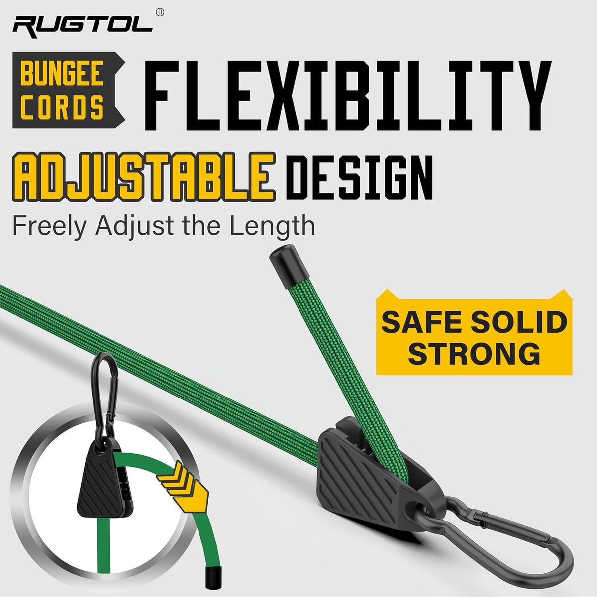 Bungee Cords with Hooks, 48 Inch Adjustable Green Bungee Cords with Carabiner Heavy Duty Outdoor, 8mm Thick Easy to Adjust Bungee Rope UV Resistant for Truck Bed, Bike Rack, Trash Can, Moving, 6 Pack