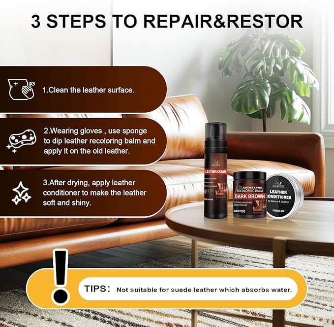 Leather Recoloring Balm Set,Leather Cleaner Restore Conditioner Mink Oil for Leather Repair Kit for Furniture Couches -Revives Repairs Scratches Leather Dye Furniture Polish (Maroon)