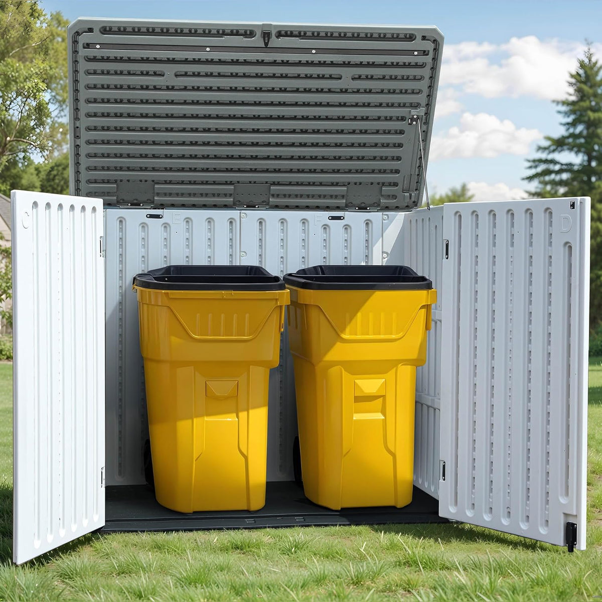 GOOBED 4.5x4ft Outdoor Horizontal Resin Storage Shed, 47 cuft Large Waterproof Tool Shed, No Shelf Included, Lockable, Easy Assembly (Light Gray)
