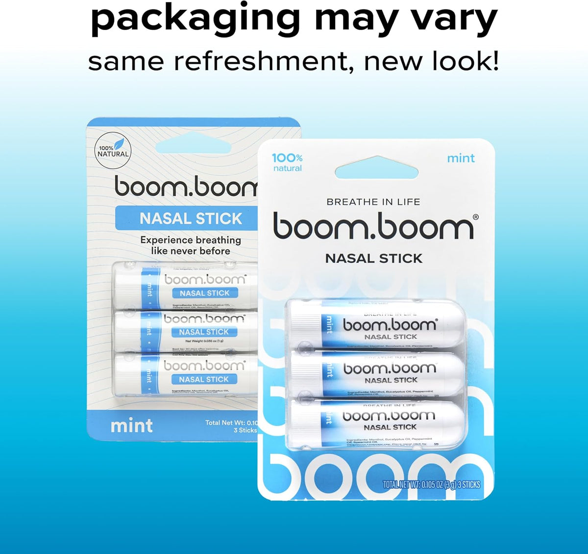 BoomBoom Nasal Stick | Vapor Flow Technology | Cool Refreshing Sensation | Natural Mood Boost | Simple Ingredients | Essential Oils + Menthol Inhaler (Mint)