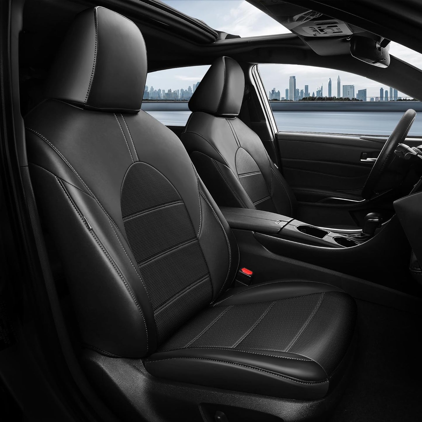 for Toyota Camry Seat Covers XLE XSE V6 2018 2019 2020 2021 2022 2023 2024 - Waterproof Breathable Leather Seat Covers for Cars, Custom Fit Car Seat Covers Full Set, Black Not for Hybrid
