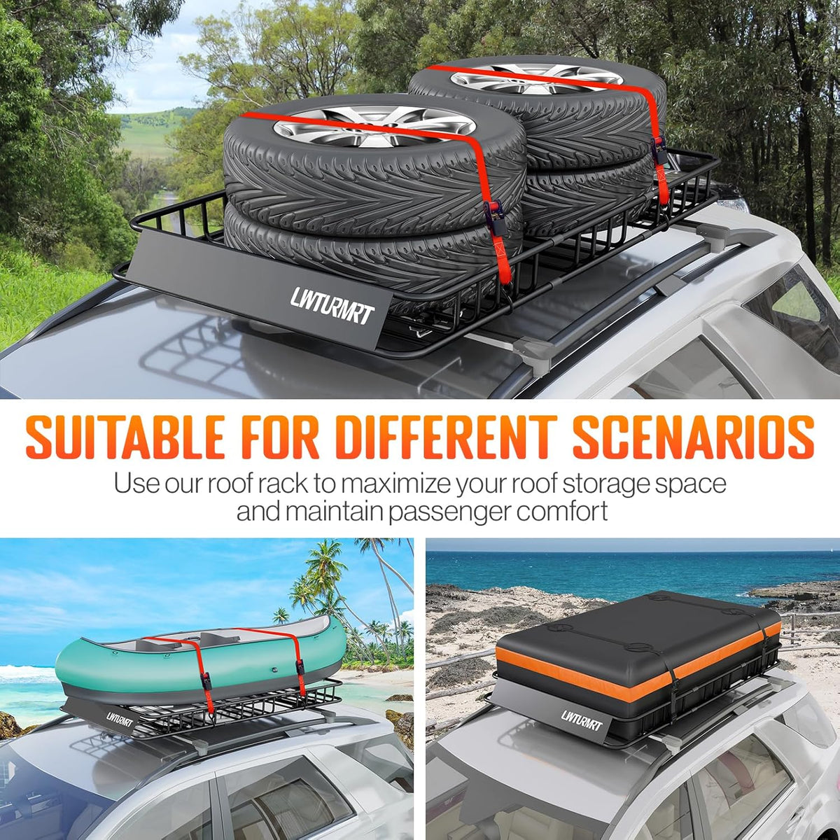 64 x 39 Inch Universal 300LB Heavy Duty Roof Rack Cargo with Cargo Net, Car Top Luggage Holder Carrier Basket for SUV,Truck or RV Camping Storage Steel Construction