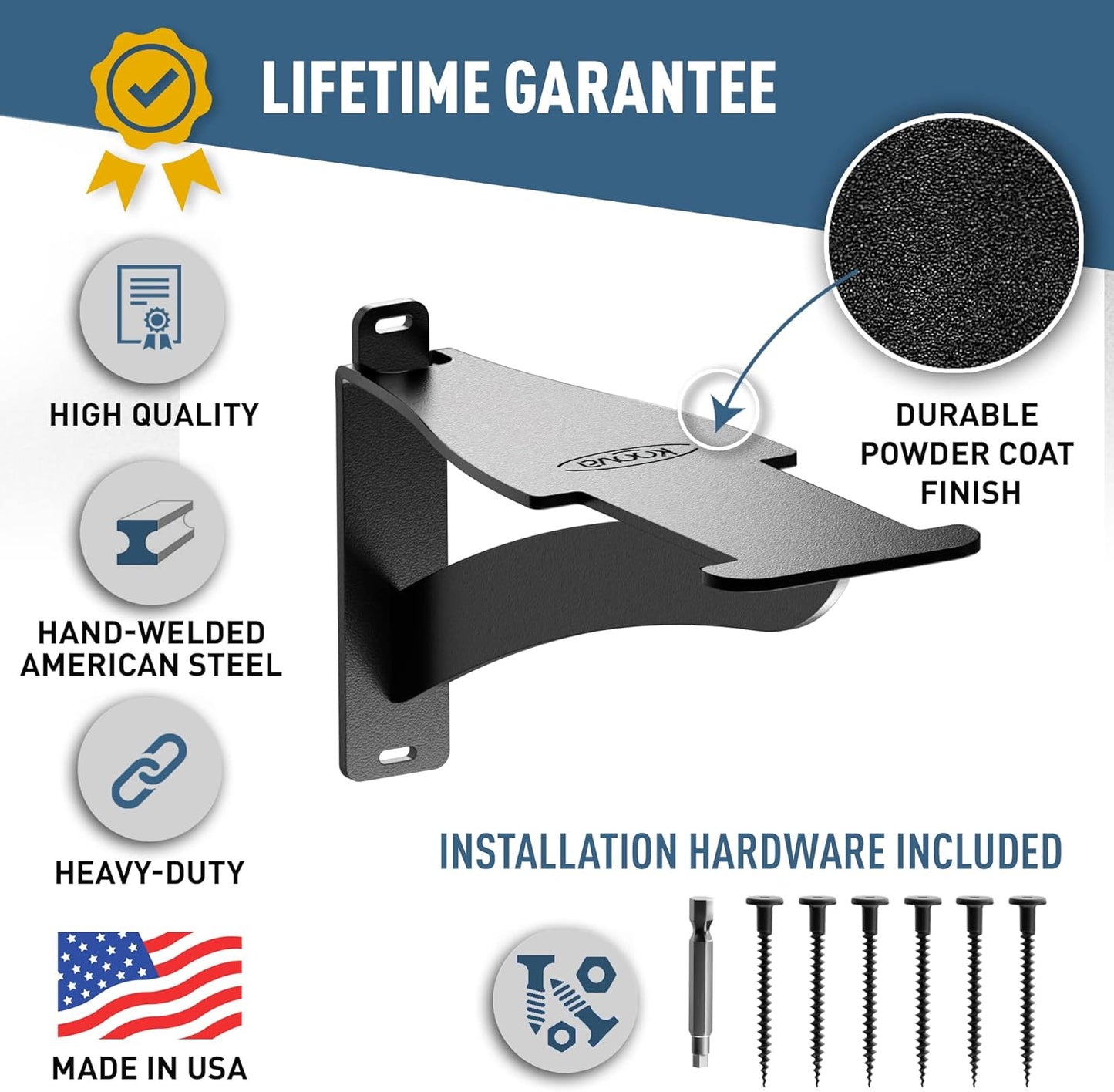 Koova Wall Mounted Tote Rack Storage System, Fits 27-Gallon Black and Yellow Commander Style Bins, Wall Mount Bracket Shelves for Garage Organization, Heavy Duty Steel, Made in USA (2-Piece Set)