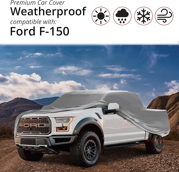 Car Covers Weatherproof Max Truck Cover & Warranty Compatible with Ford 1990-2019 F-150 SuperCab, 8' & Shell– Outdoor Cover, Prevents Theft with Cable Lock