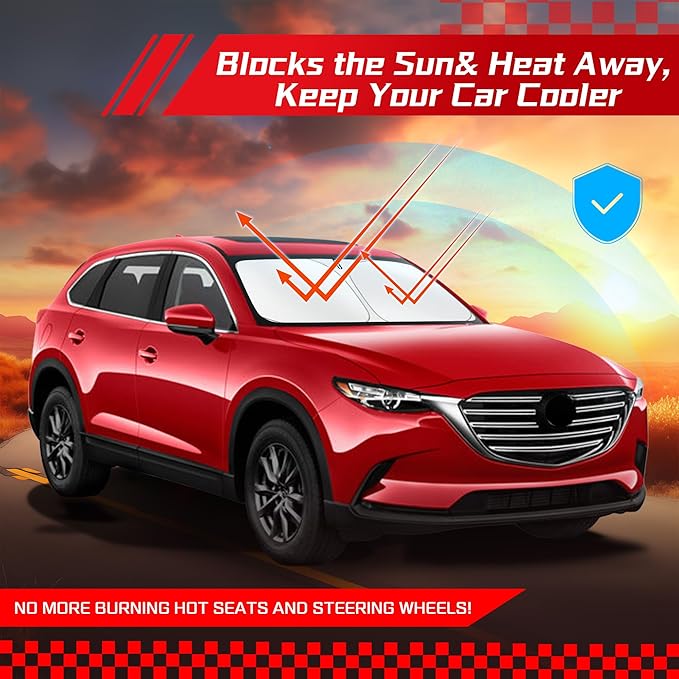 ARISMOTOR Windshield Sun Shade for Mazda CX-9 CX9 2016-2025, Custom Fit Foldable Front Window Sunshade Sun Visor Protector, Block UV Rays Keep Your Car Cooler