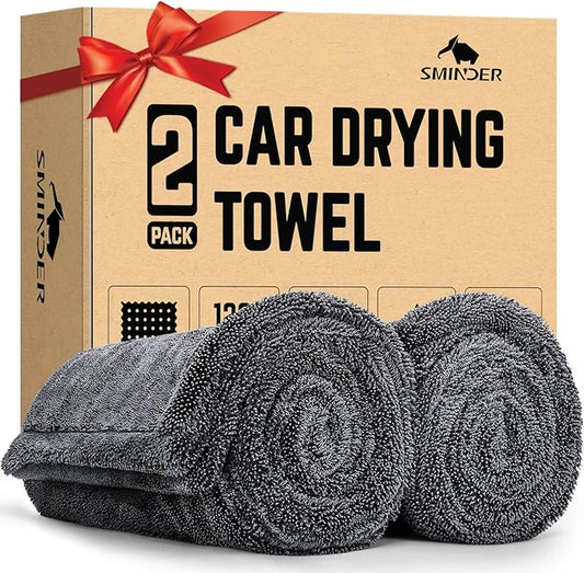 2-Pack 1200 GSM Car Drying Towels – Microfiber Towels for Cars (36" x 24"), Ultra-Absorbent, Streak-Free, Scratch-Free, No Water Spots, Double-Twist Pile & Edgeless Design