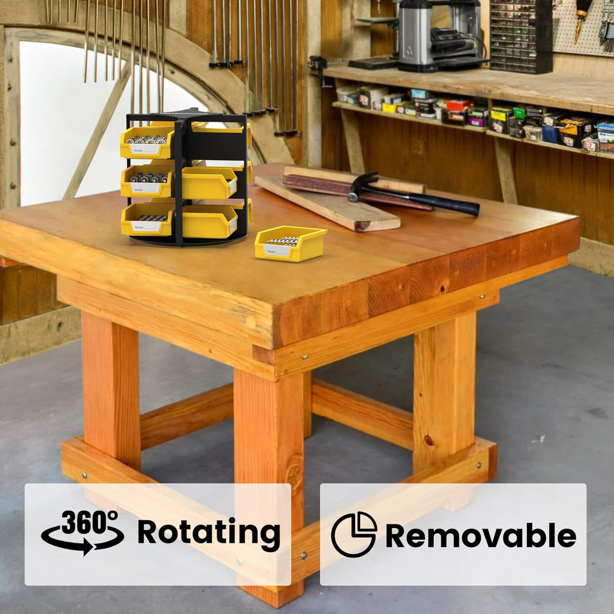 UNITEDPOWER Rotating Storage Bins, Tool Organizer, Hardware Crafts, Small Parts, Nuts and Bolts, Revolving 12 Bins Storage for Workshop, Shed, Garage, Home