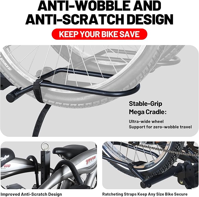 Rockland Foldable 2-Bike Rack, 200 lbs Capacity, Hitch Mount Bike Rack, Fits up to 5" Fat Tire Width and 50" Wheelbase, Bike Carrier Rack for 2" Receiver for Cars SUVs Vans RVs