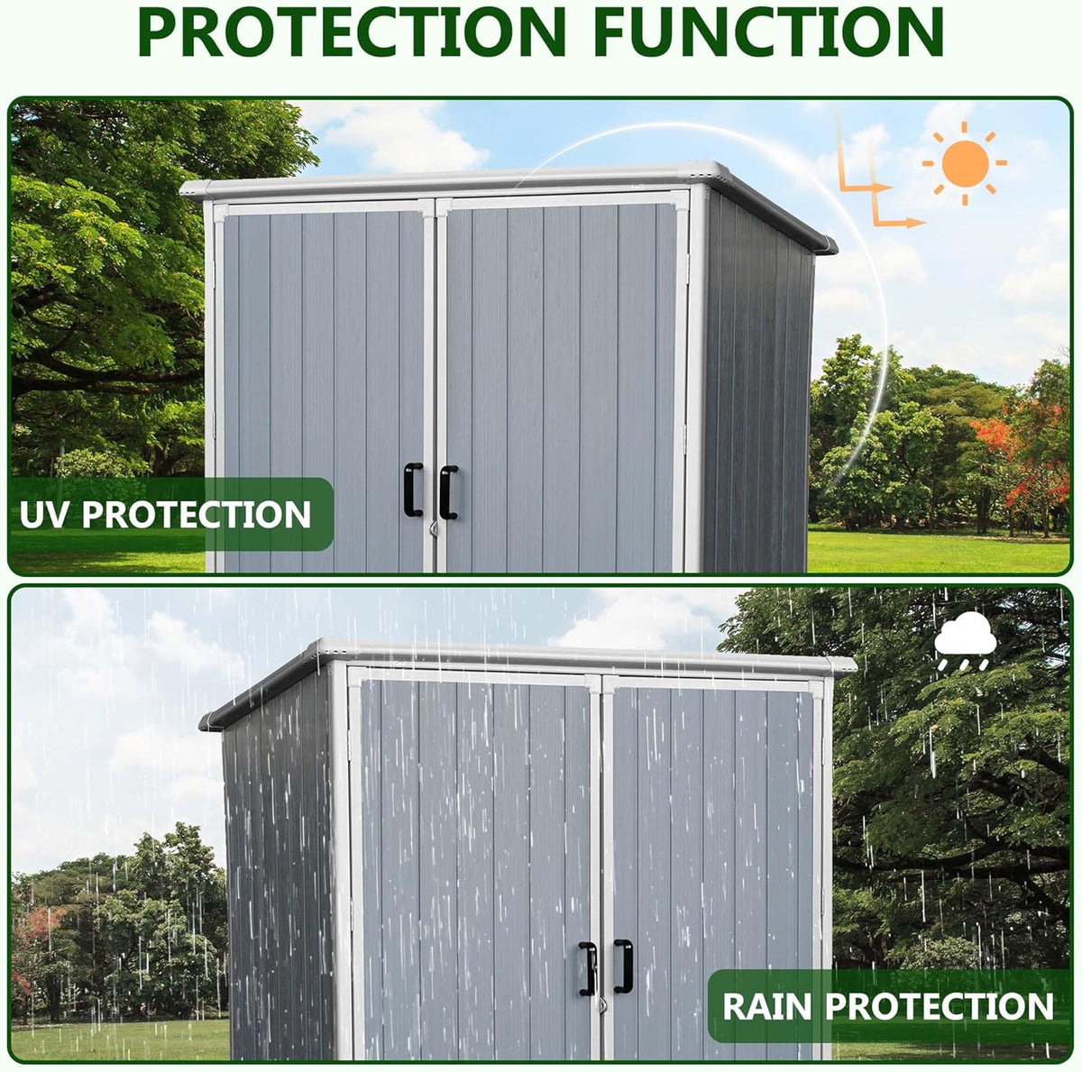 5 X 3 Ft Outdoor Storage Shed with Floor, Weatherproofing Garden Tool Shed with Lockable and Sloping Roof Design, Outdoor Resin Shed Cabinet for Backyard Patio and Garden (White+Gray)