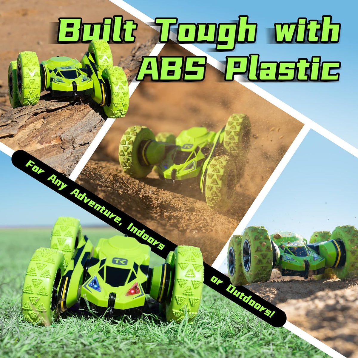 Threeking RC Stunt Cars Remote Control Car Double-Sided Driving 360-degree Flips Rotating Car Toy, Green