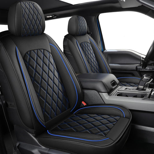 MIROZO Seat Covers for Ram, Waterproof Truck Seat Covers Compatible with 2009-2025 Dodge Ram 1500 2500 3500 Truck Pickup Crew Quad Cab with Split Bench 40/60(Black and Blue,Full Set Curved Back)