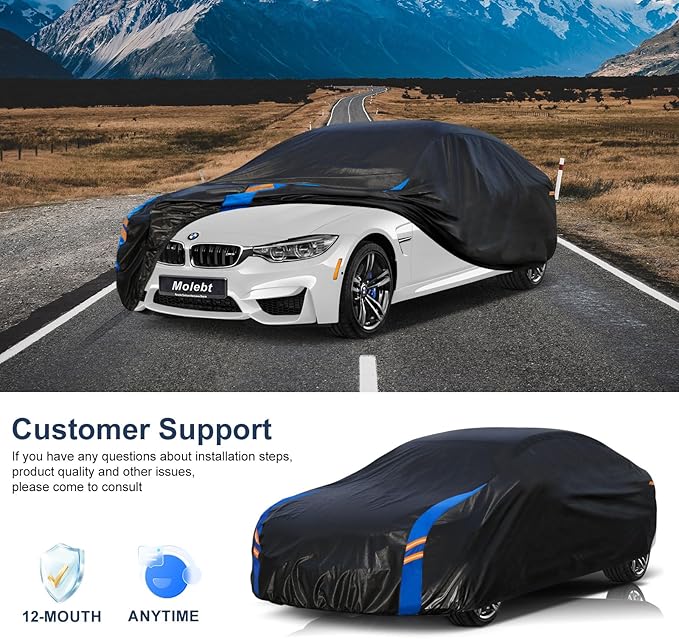 Car Cover Waterproof All Weather for Automobiles, Full Exterior Covers for Sedan & Coupe (179-185 inch) Universal Fit for Honda Civic, Nissan Altima, etc. Rain Winter Sun Snow Protection.