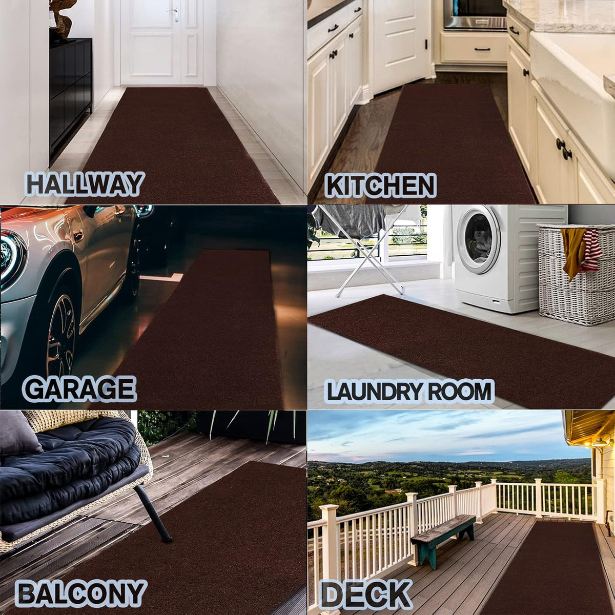 Custom Size Backed Non-Slip Area Rugs Runner, Easy Clean, Waterproof Runner Rugs for Hallway Entryway, Kitchen, Laundry, 2FT x 42FT, Brown