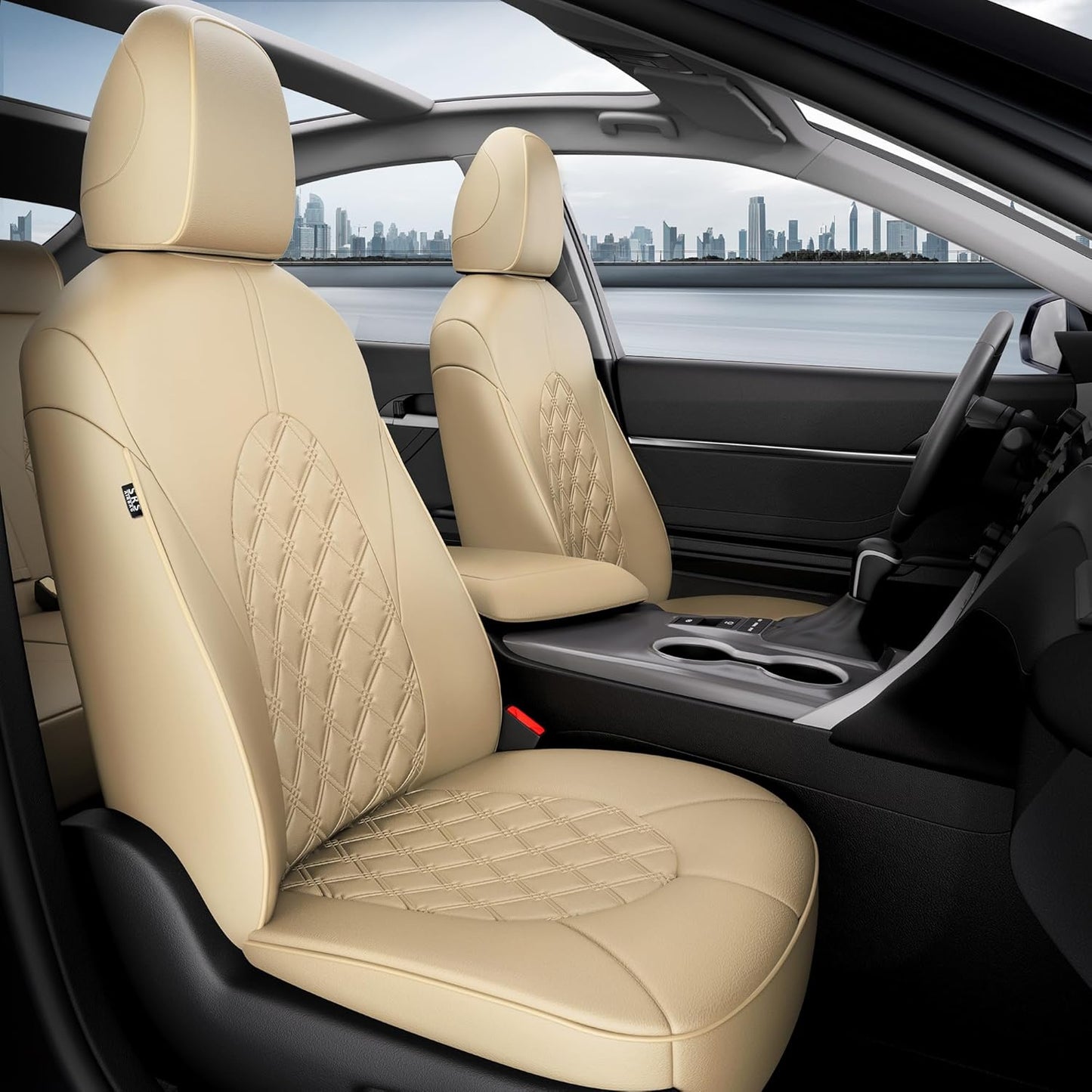 for Toyota Camry Seat Covers Hybrid LE SE 2018 2019 2020 2021 2022 2023 2024 - Custom Car Seat Covers Full Set, Waterproof Breathable Seat Cover for Cars, Leather Cushion Protectors Beige