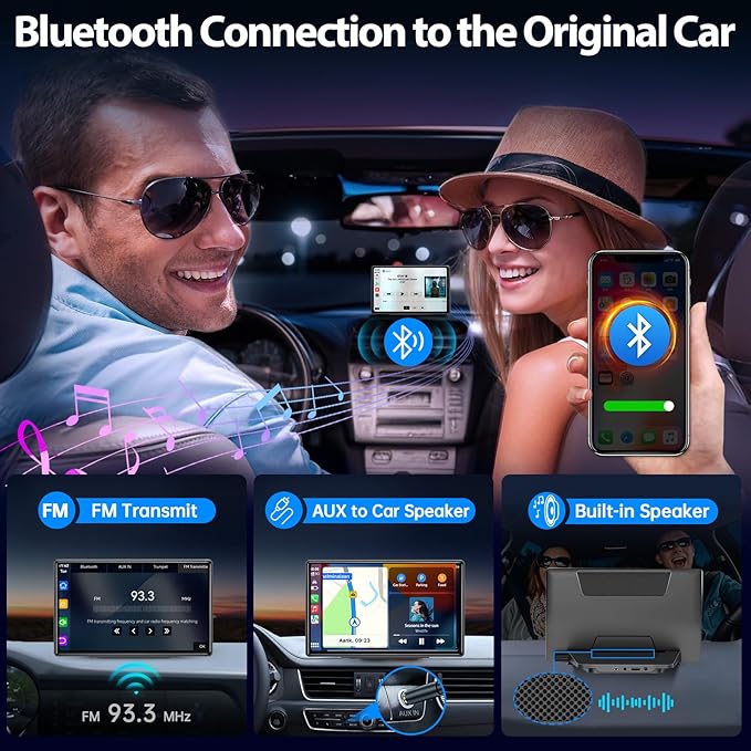 Wireless CarPlay Screen for Car - Portable Dash 9" HD IPS Screen with Strongest Suction Mount, Android Auto, GPS Navigation, Bluetooth Handsfree, Airplay, MirrorCast, Fit Most Cars