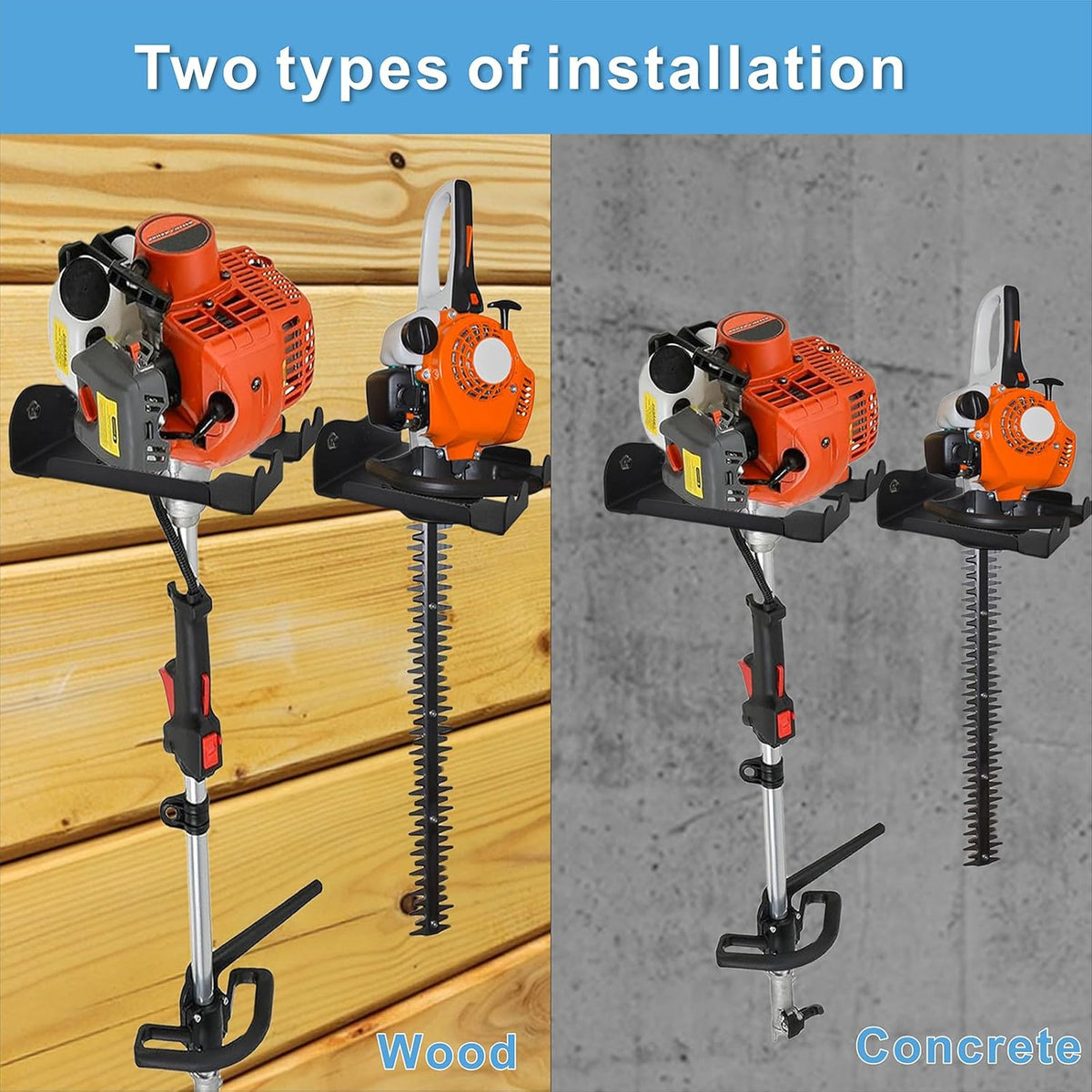 2PCS Garage Organizer Trimmer Rack, Heavy Duty Weeder Eater Hanger Trimmer Hanger, Weedeater Hangers for Garage Wall, Garden Tool Organizer, Tool Hangers for Garage Wall, Black Metal