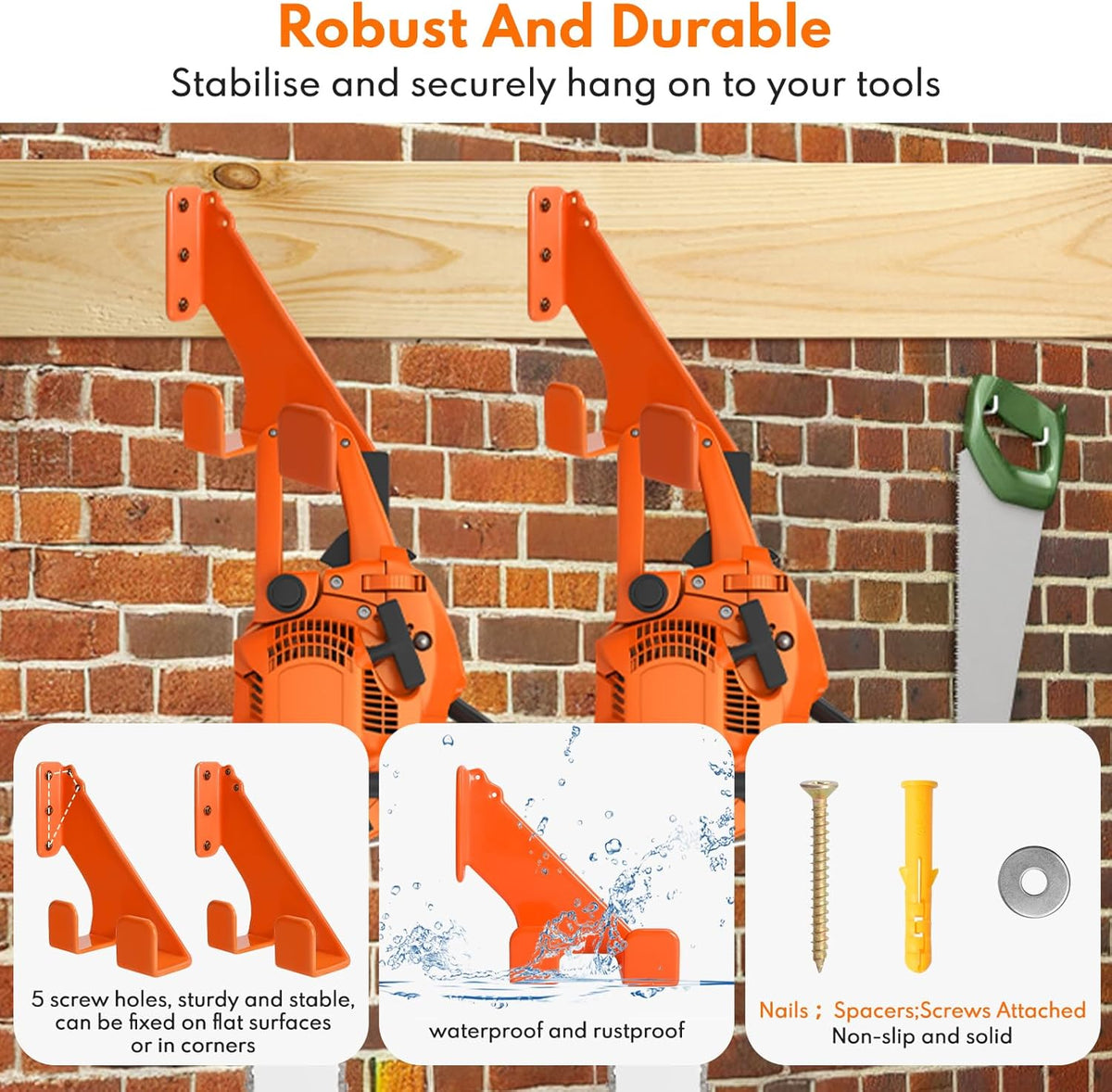 Chainsaw Hanger,1pcs Ideal for Adult Garage Tool Organizer. This Chainsaw Accessory Rust Proof Alloy Steel Construction with Powder Coating, Perfect Wall Mount Solution for Your Chainsaw.(orange)