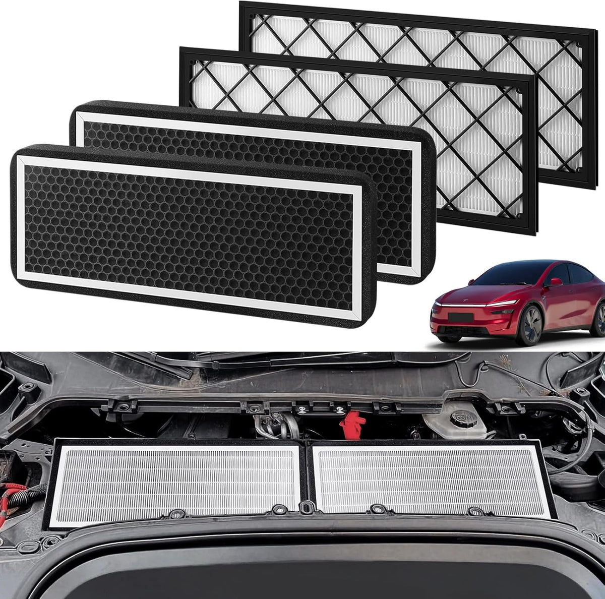 Tesla Model Y Intake Cabin Air Filter HEPA with Activated Carbon, Air Intake Filter Replacement Kit for Model Y 2020-2025 Accessories, Set of 4
